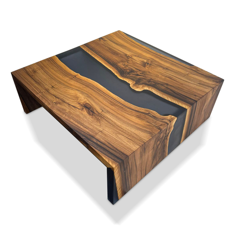 Dark Frosted Waterfall Walnut Wood Coffee Table