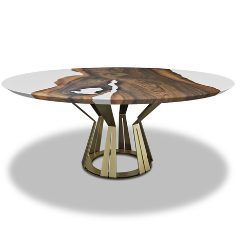 White Atalante Walnut Wood Round Dining Table