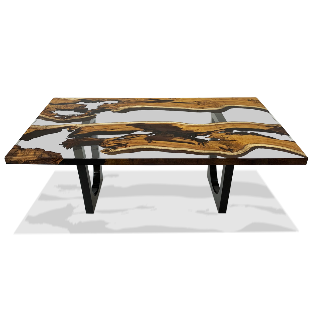 carna hackberry wood dining table, modern dining table, contemporary dining table, hackberry wood dining table, resin dining table, ghost white dining table, luxury dining table