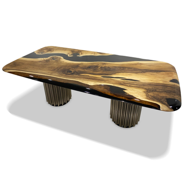 walnut wood dining table, black river walnut wood dining table, resin dining table, epoxy dining table, modern dining table, contemporary dining table, luxury dining table