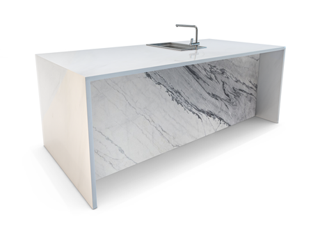 Valle Bianca Marble Waterfall Kitchen Island