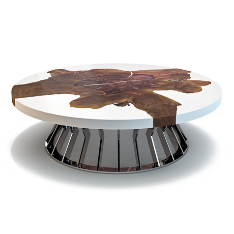 White Amiata Walnut Wood Round Coffee Table